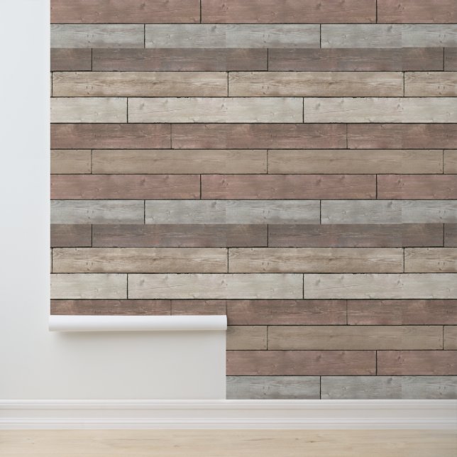 Abstract Geometric Old Hard Wood Strip Plank  Wallpaper (Application)