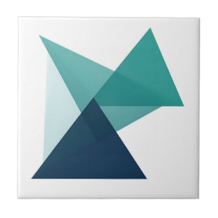 Abstract Geometric Origami Teal Blue Ceramic Tile