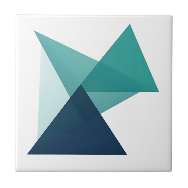 Abstract Geometric Origami Teal Blue Ceramic Tile (Front)