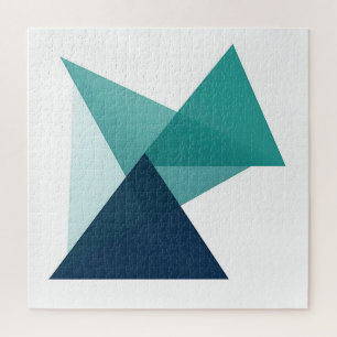 Abstract Geometric Origami Teal Blue Jigsaw Puzzle
