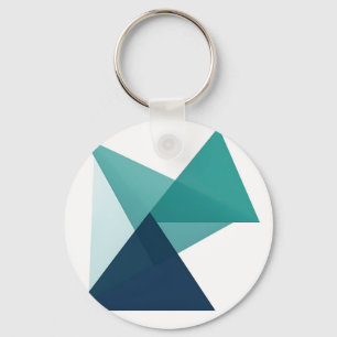 Abstract Geometric Origami Teal Blue Key Ring