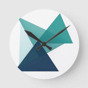 Abstract Geometric Origami Teal Blue Round Clock