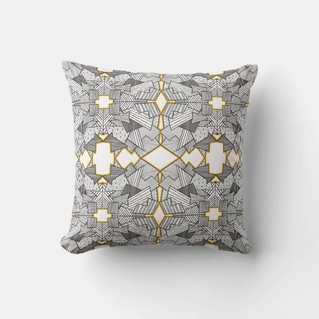 Abstract Geometric Overlap  Silver and Gold Cushion (Front)