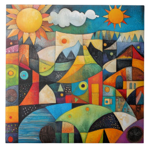 Abstract Geometric Painting Ceramic Tile