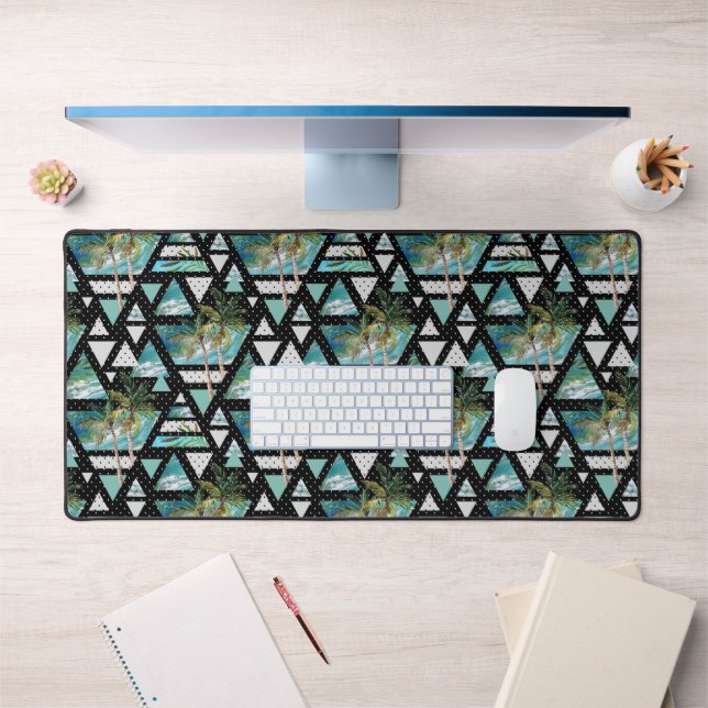 Abstract Geometric Palms & Waves Pattern Desk Mat (Office 1)