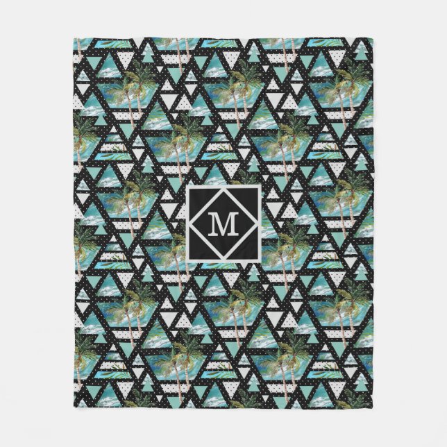 Abstract Geometric Palms & Waves Pattern Fleece Blanket (Front)