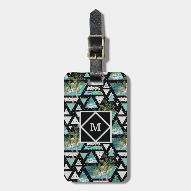 Abstract Geometric Palms & Waves Pattern Luggage Tag (Front Vertical)