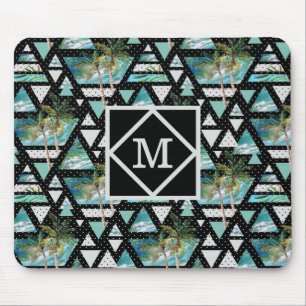 Abstract Geometric Palms & Waves Pattern Mouse Pad