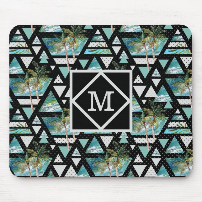 Abstract Geometric Palms & Waves Pattern Mouse Pad (Front)