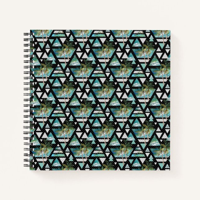 Abstract Geometric Palms & Waves Pattern Notebook (Front)