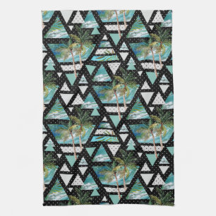 Abstract Geometric Palms & Waves Pattern Tea Towel