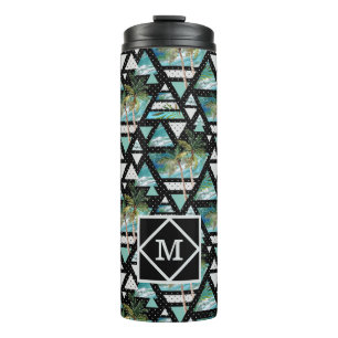 Abstract Geometric Palms & Waves Pattern Thermal Tumbler