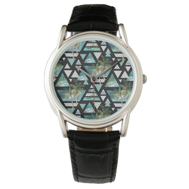 Abstract Geometric Palms & Waves Pattern Watch (Front)