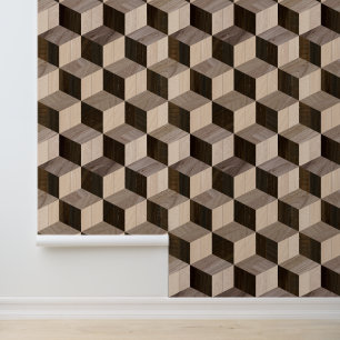 Abstract Geometric Parquet Wooden Cube Pattern Wallpaper