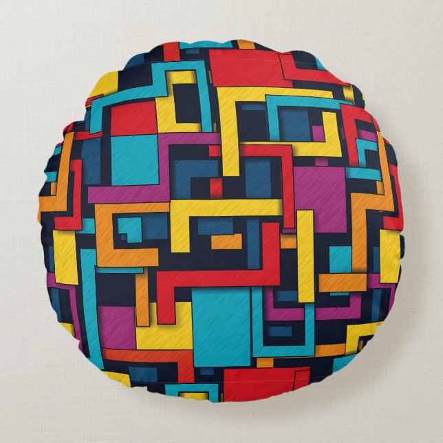 Abstract Geometric Pattern Abstract Modern  Round Cushion (Front)