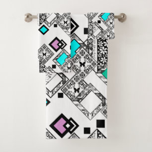 Abstract geometric pattern bath towel set
