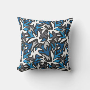 abstract, geometric, pattern, black and blue cushion