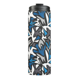 abstract, geometric, pattern, black and blue throw thermal tumbler
