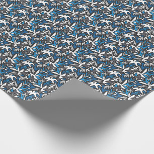 abstract, geometric, pattern, black and blue throw wrapping paper