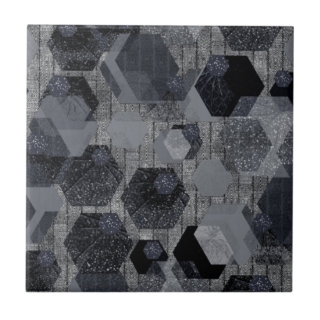 Abstract geometric pattern, black and grey .  ceramic tile (Front)