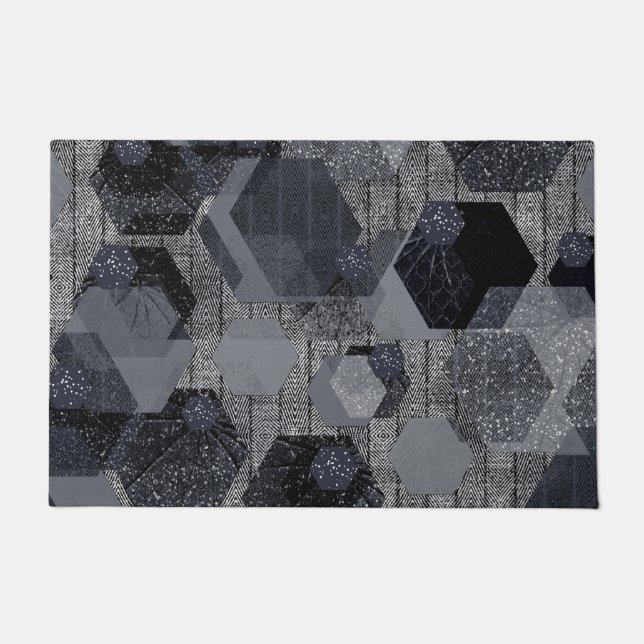 Abstract geometric pattern, black and grey .  doormat (Front)