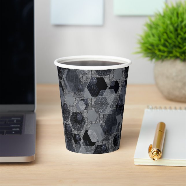 Abstract geometric pattern, black and grey . paper cups (Insitu)