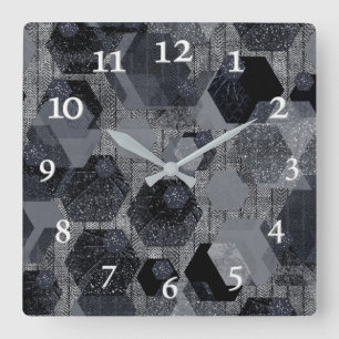 Abstract geometric pattern, black and grey .  square wall clock