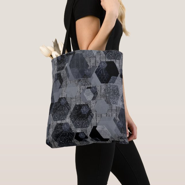 Abstract geometric pattern, black and grey . tote bag (Close Up)