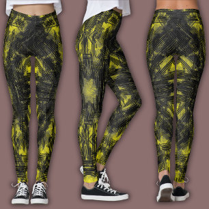 Abstract Geometric Pattern   Black and Yellow Leggings