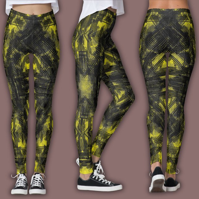 Abstract Geometric Pattern | Black and Yellow Leggings (Creator Uploaded)