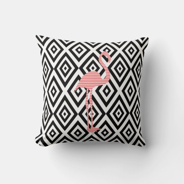 Abstract geometric pattern - black - pink flamingo cushion (Front)
