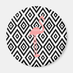 Abstract geometric pattern - black - pink flamingo magnet