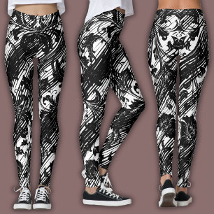 Abstract Geometric Pattern   Black & White Leggings