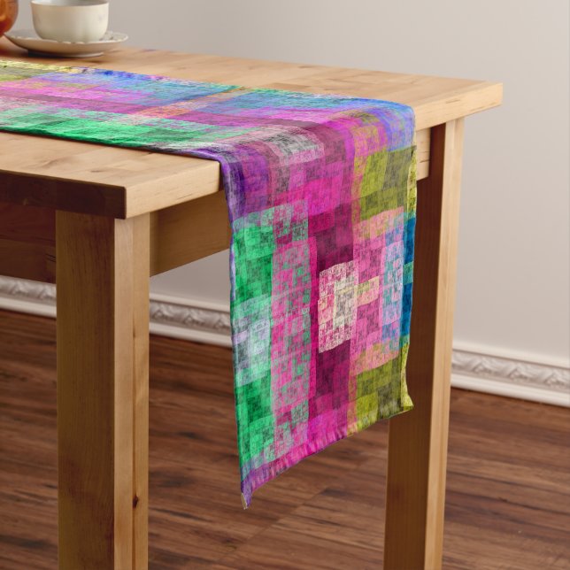 Abstract geometric pattern, blue, pink, modern  medium table runner (In Situ)