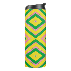 Abstract Geometric Pattern   Green, Yellow & Pink Thermal Tumbler