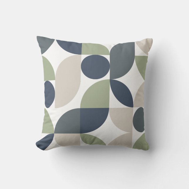 Abstract Geometric Pattern Grey Green Mid Century Cushion (Front)