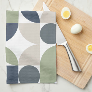 Abstract Geometric Pattern Grey Green Mid Century Tea Towel