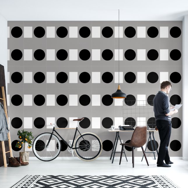 Abstract Geometric Pattern in Black and White Wallpaper (Living Room)