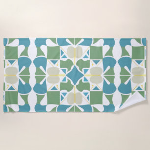 Abstract Geometric Pattern in Green and Blue Beach Towel