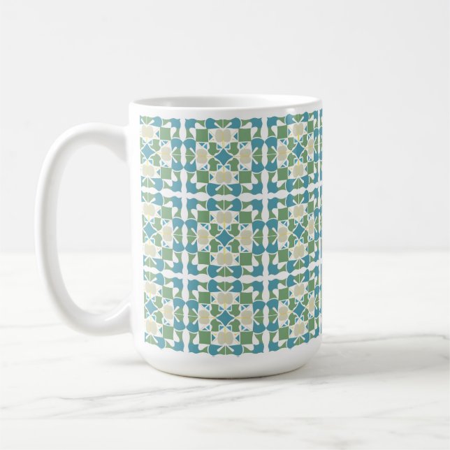 Abstract Geometric Pattern in Green and Blue Coffee Mug (Left)