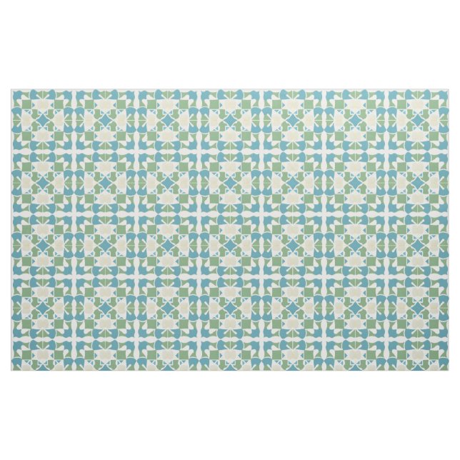 Abstract Geometric Pattern in Green and Blue Fabric (Fat Quarter)