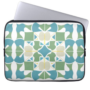 Abstract Geometric Pattern in Green and Blue Laptop Sleeve