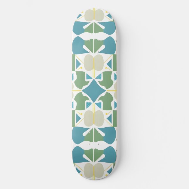 Abstract Geometric Pattern in Green and Blue Skateboard (Front)