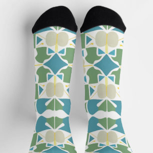 Abstract Geometric Pattern in Green and Blue Socks