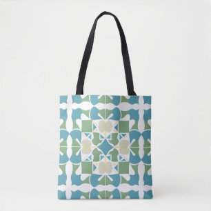 Abstract Geometric Pattern in Green and Blue Tote Bag