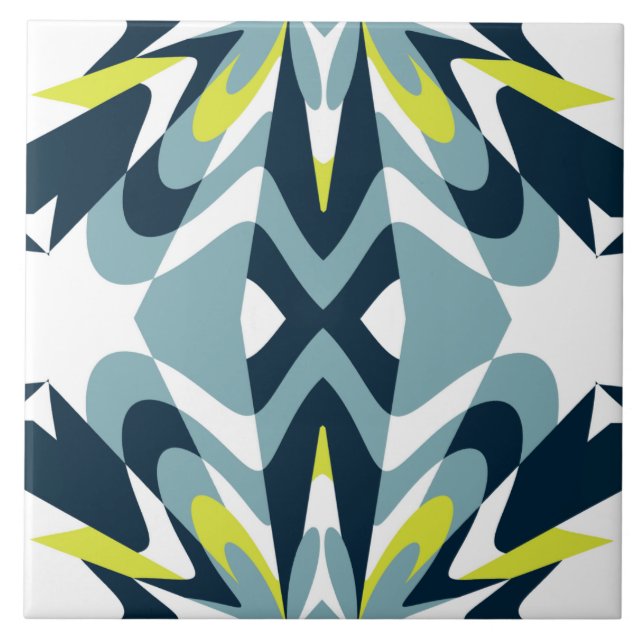 Abstract Geometric Pattern in Navy, Teal, and Lime Ceramic Tile (Front)