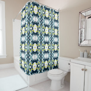 Abstract Geometric Pattern in Navy, Teal, and Lime Shower Curtain
