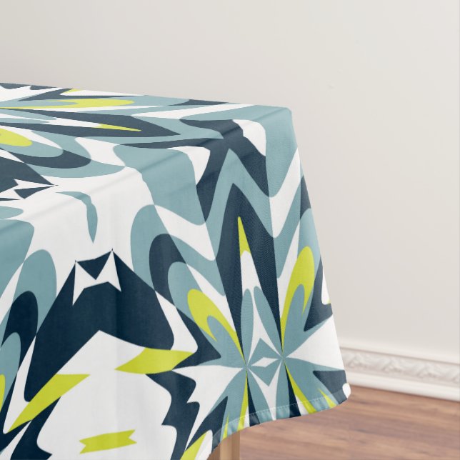 Abstract Geometric Pattern in Navy, Teal, and Lime Tablecloth (In Situ)