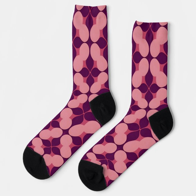Abstract Geometric Pattern in Pink and Purple Tone Socks (Left)