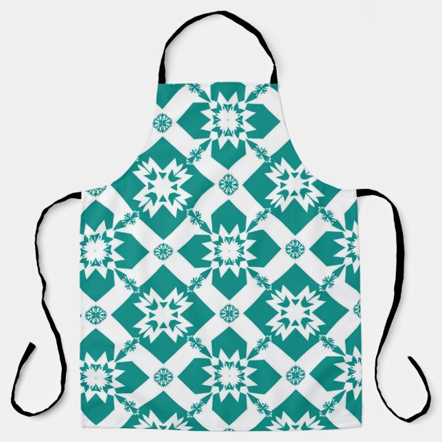 Abstract Geometric Pattern in White and Green Apron (Front)